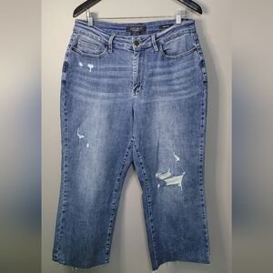Judy Blue Wide Leg Crop 14 Distressed High Waist Denim